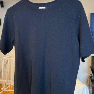 Navy blue cashmere short sleeve sweater